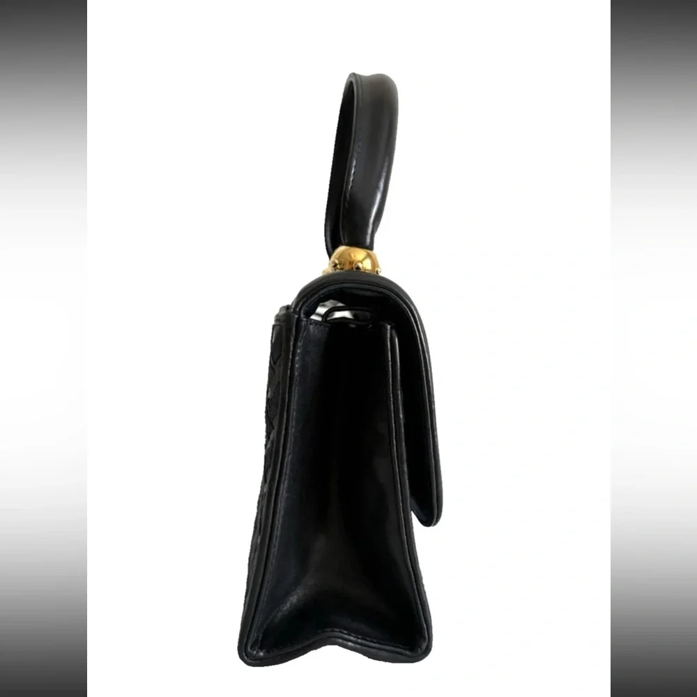 Vintage Bally top handle quilted leather navy Crossbody handbag from Japan - Picture 13 of 16